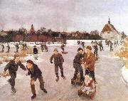 Ole Peter Hansen Balling Pa ice out the village. Faborg Spain oil painting artist